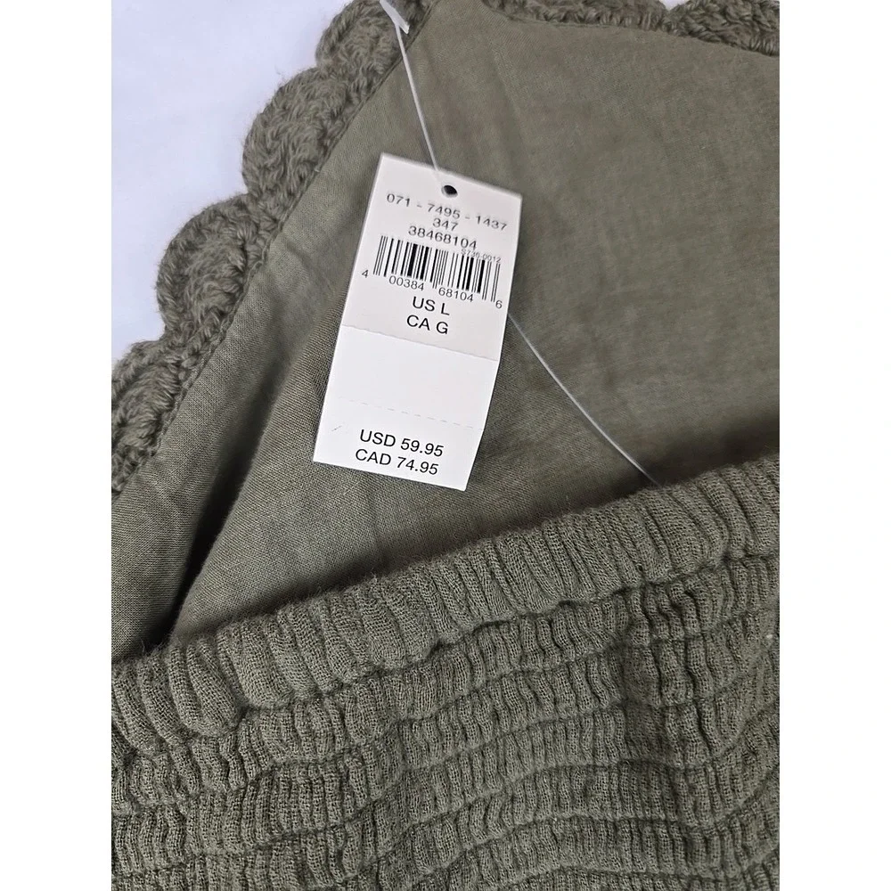 Aerie NEW Crochet Halter Top Gauze Olive Green LARGE Cottagecore Feminine Dress - Picture 10 of 12